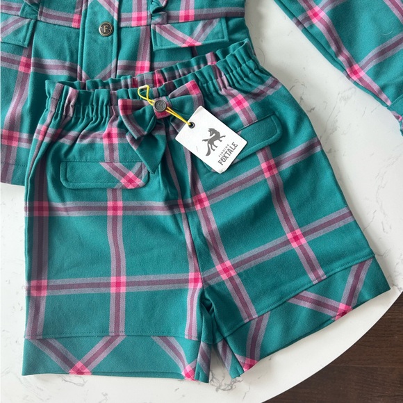 Finding Foxtale Center Stage Girls Blazer & Shorts Set Plaid Teal Green Pink 8 - Picture 4 of 6